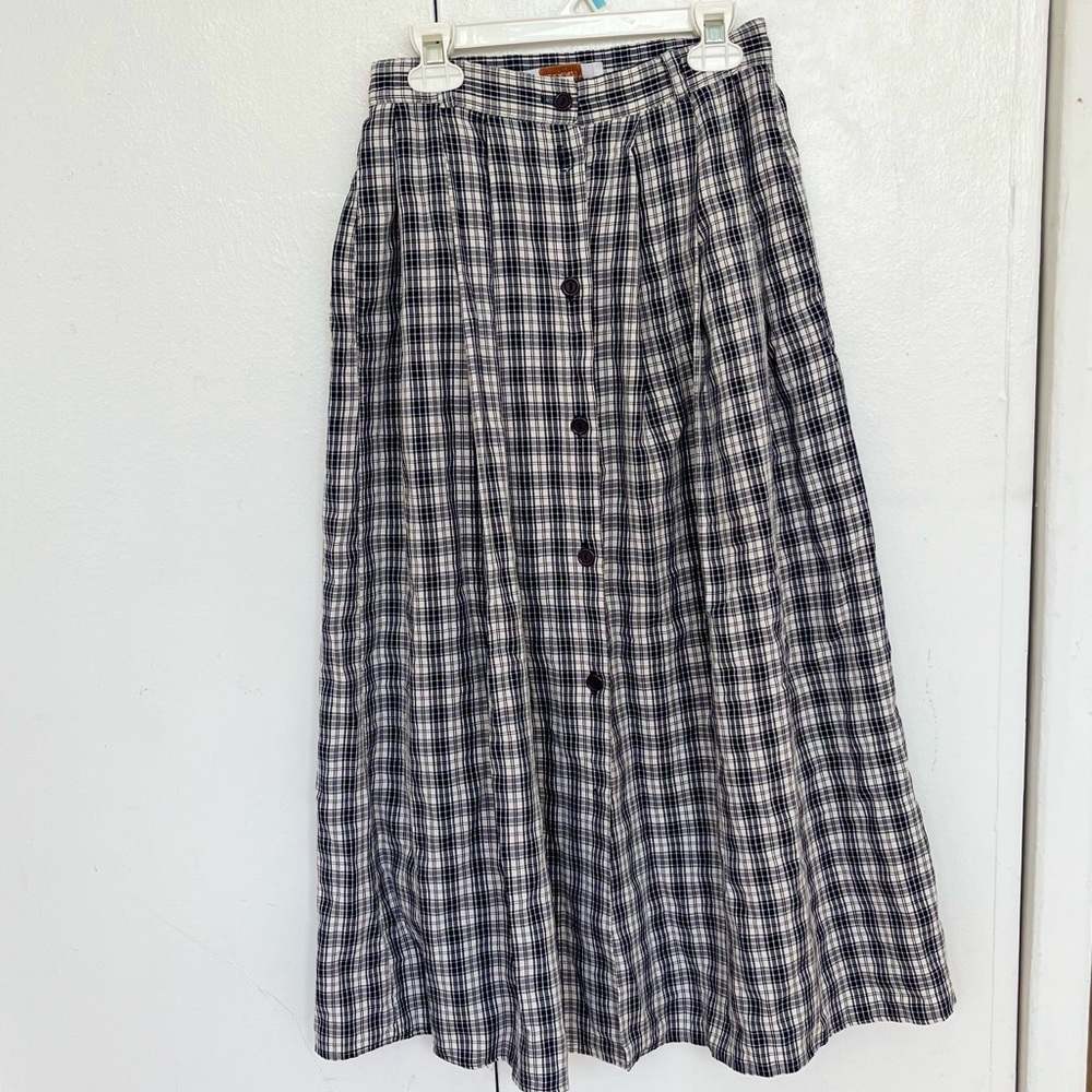 VINTAGE Ellen Ashley Navy Blue Plaid Skirt - Size 4